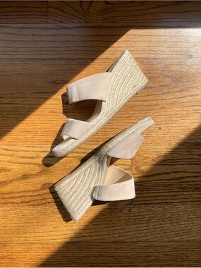 ANTONIO MELANI Neutral Suede Espadrille Wedge Sandals
